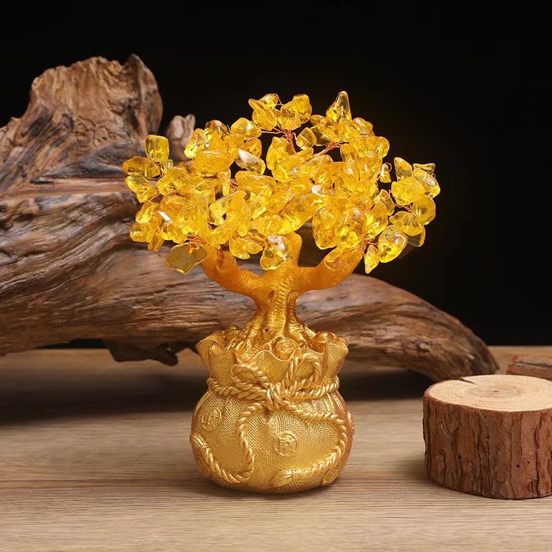 黄水晶发财树摇钱树摆件客厅电视柜酒柜装饰创意家居饰品开业礼品
