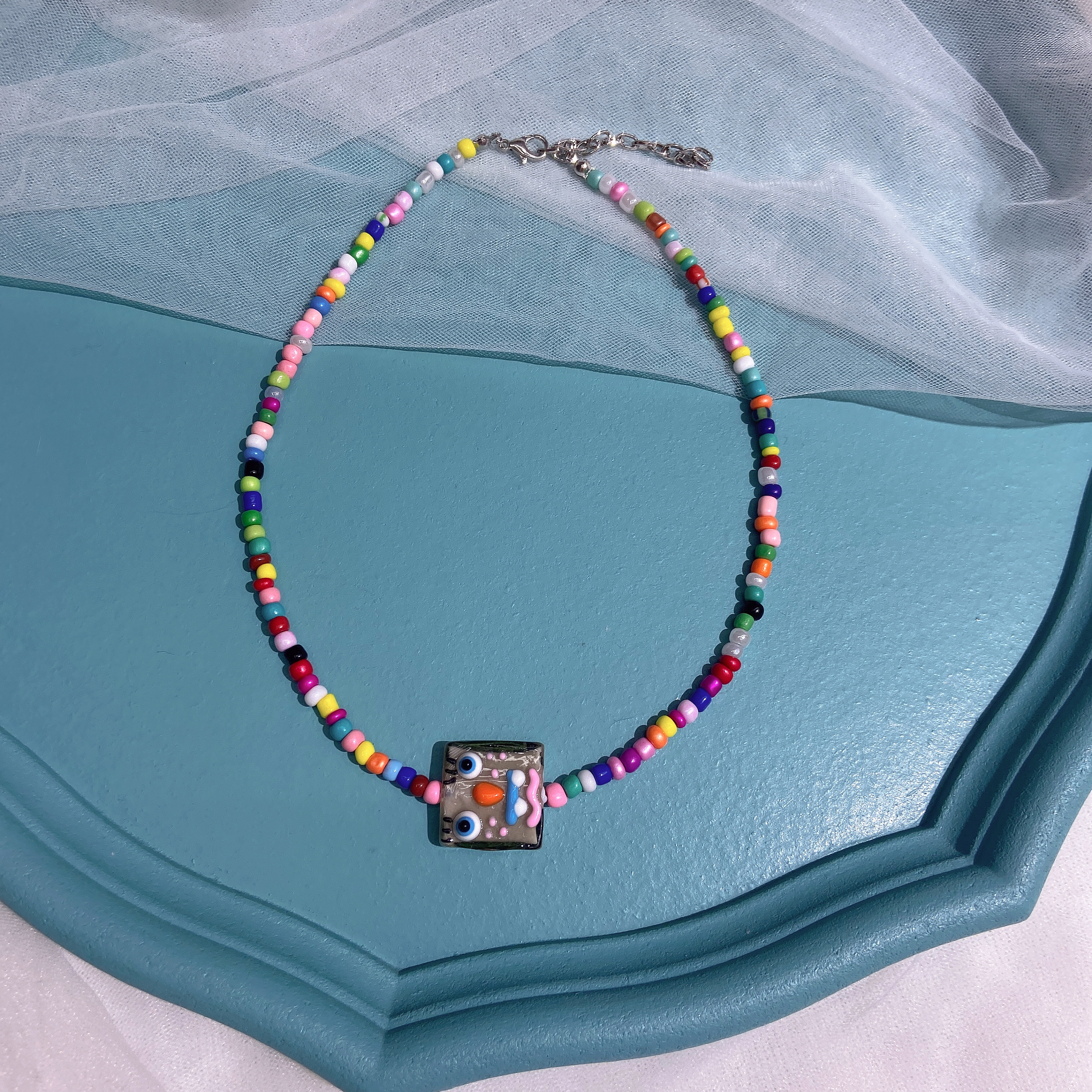 Glazed layered necklaces, colorful necklaces, collarbone chains, trendy handcrafted beading