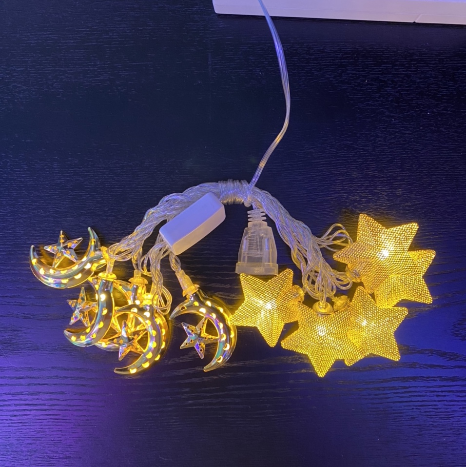 Middle Eastern Arab atmosphere decorative LED string lights, noble moon, auspicious night, golden stars, moon castle iron art string lights Specification image