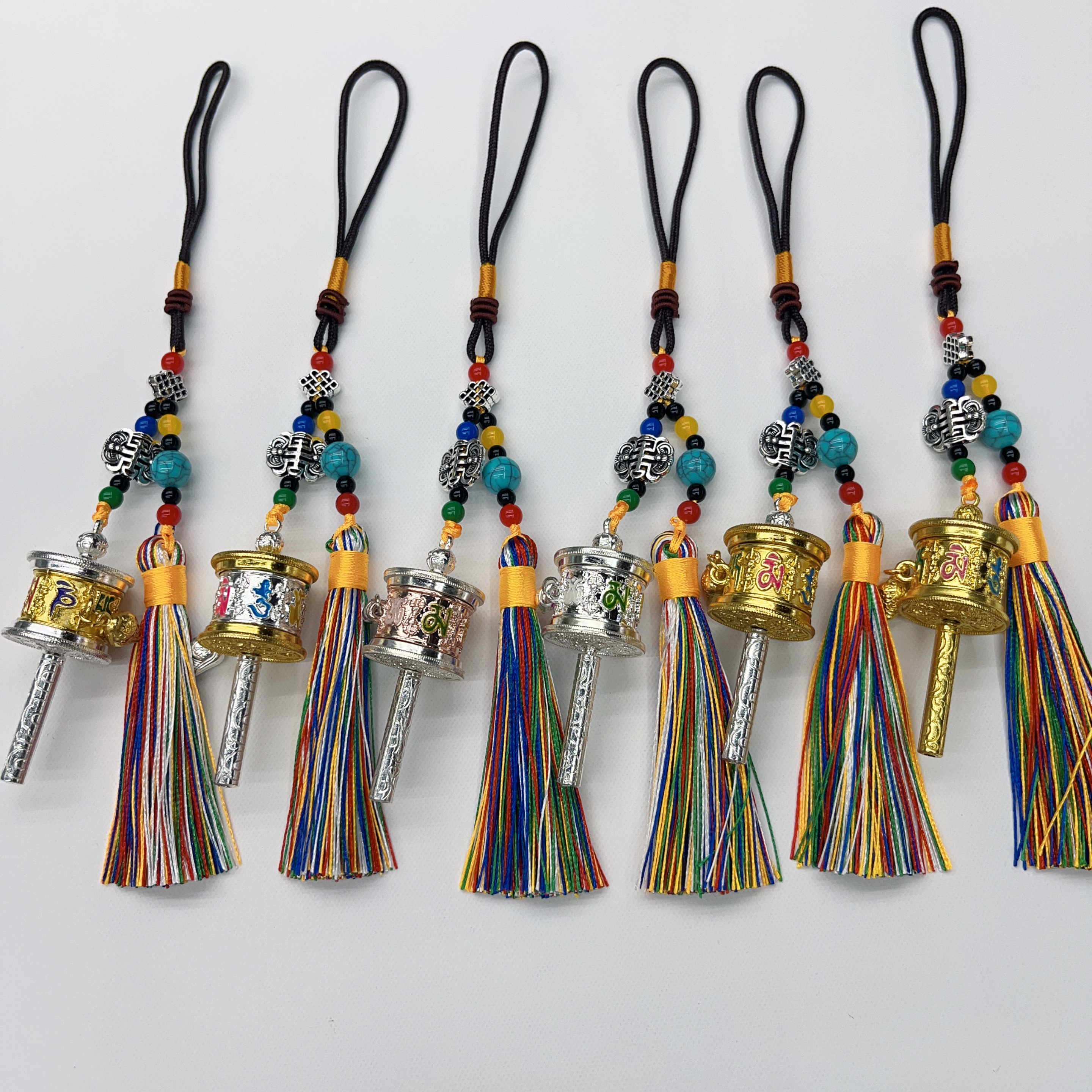 Tibetan-style painted six-character large hand-cranked wheel car pendant, Yongci handicrafts