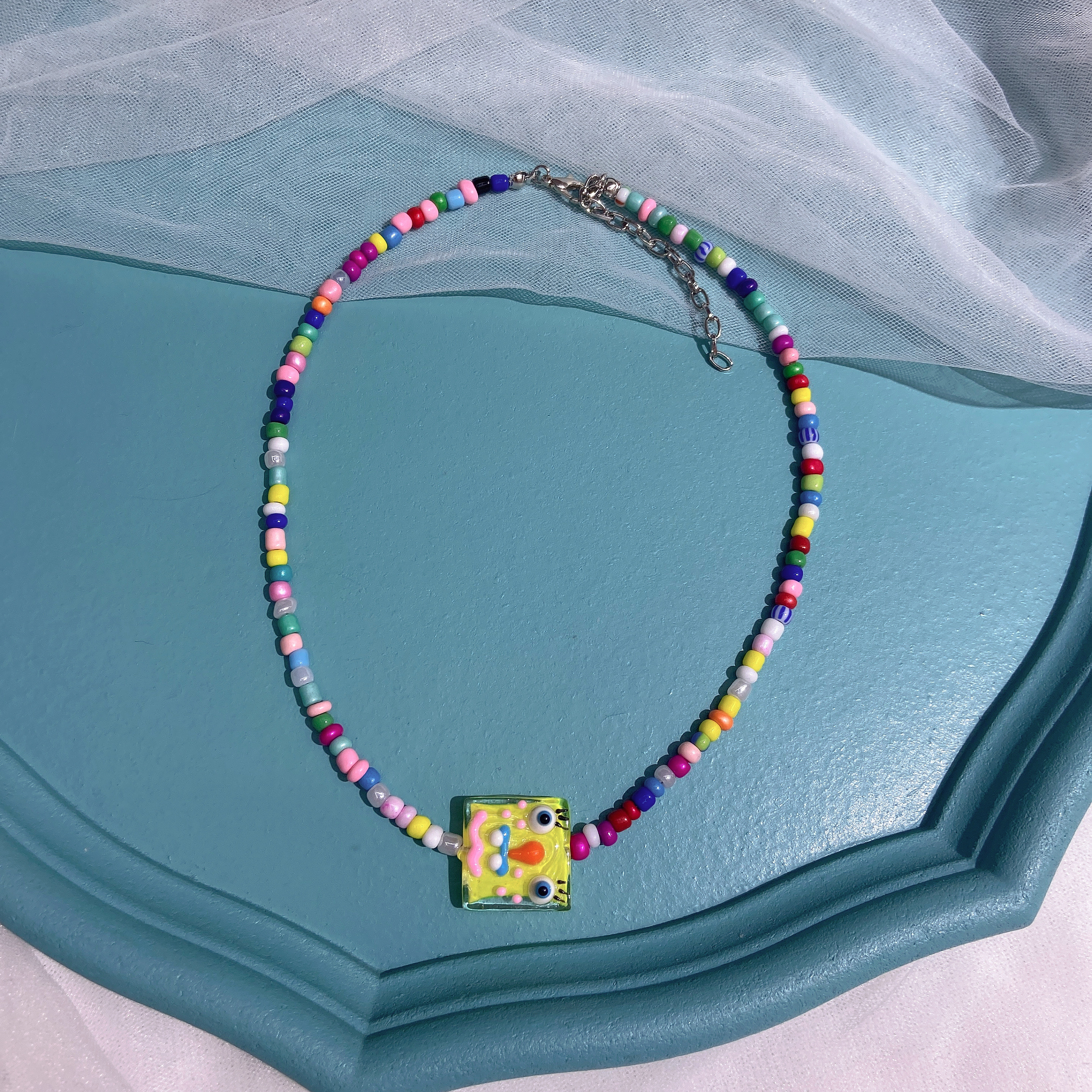 Glazed layered necklaces, colorful necklaces, collarbone chains, trendy handcrafted beading Specification image