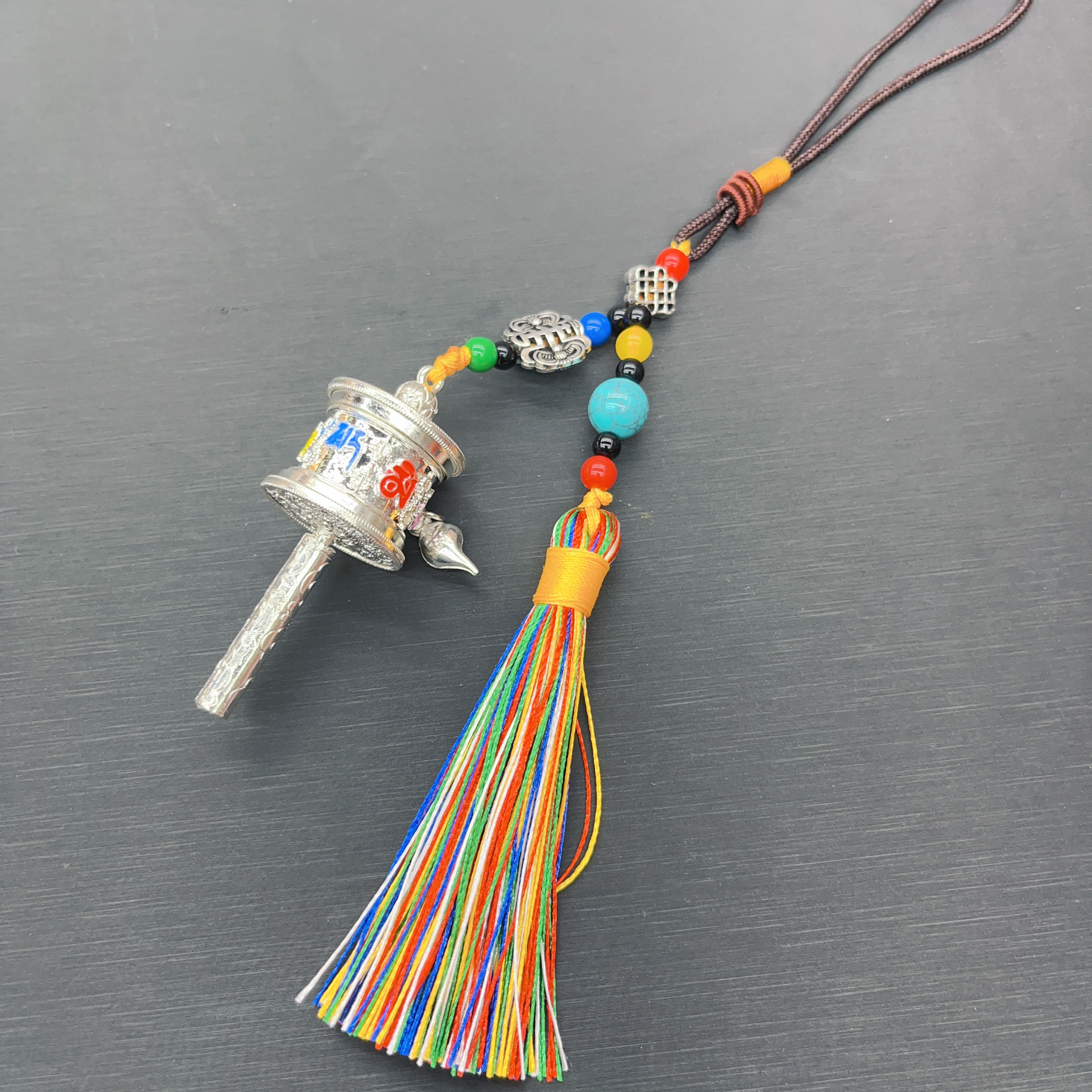 Tibetan-style painted six-character large hand-cranked wheel car pendant, Yongci handicrafts Item Picture