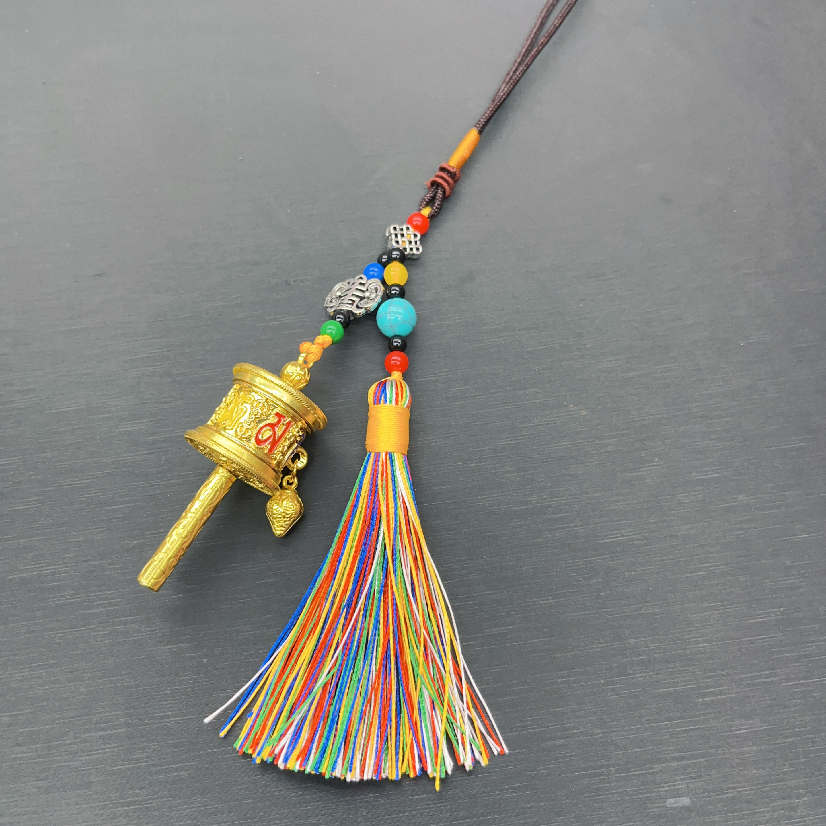 Tibetan-style painted six-character large hand-cranked wheel car pendant, Yongci handicrafts Specification image