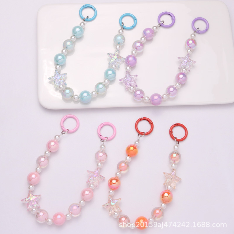 New color-coated acrylic solid-color bead chain keychain Specification image