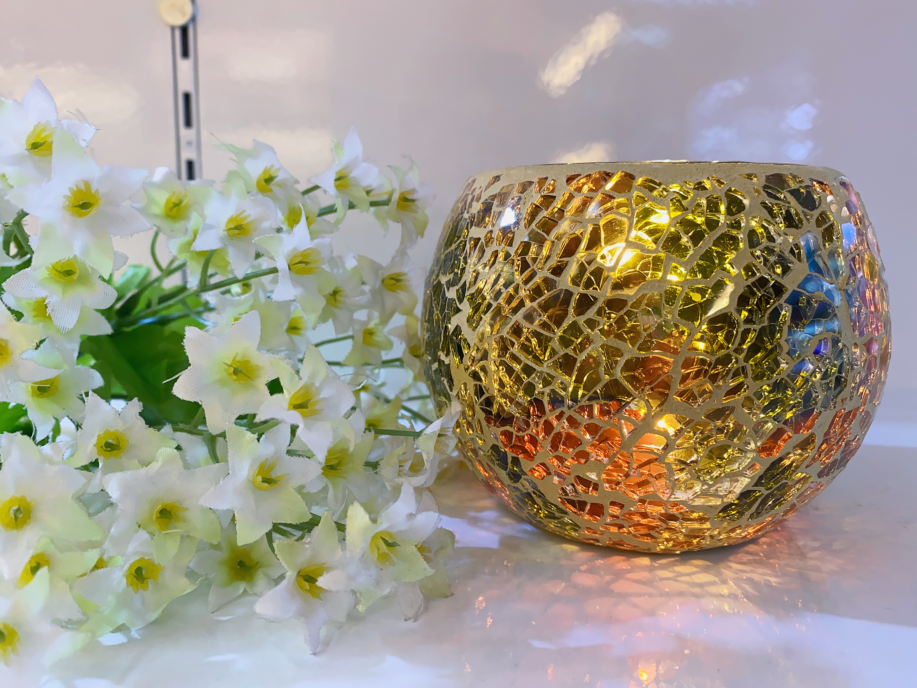 Mosaic glass candle holder European vintage gift rote bar candle home accessories thumbnail