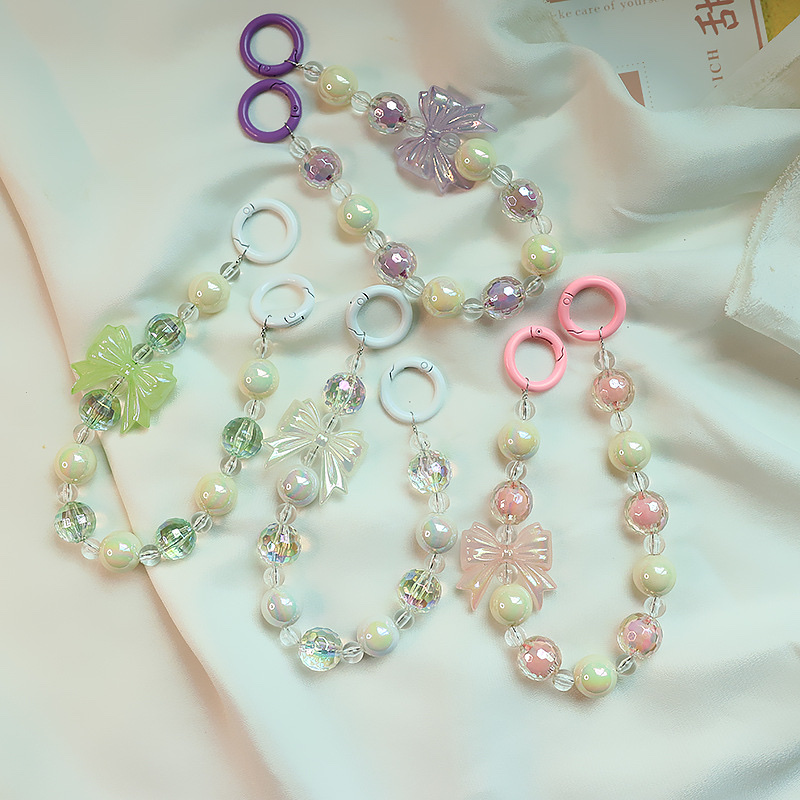 diy FIG bead bow keychain pendant, transparent phone case string