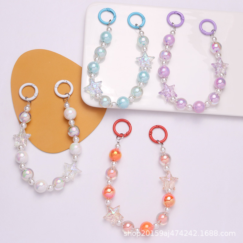 New color-coated acrylic solid-color bead chain keychain details Picture