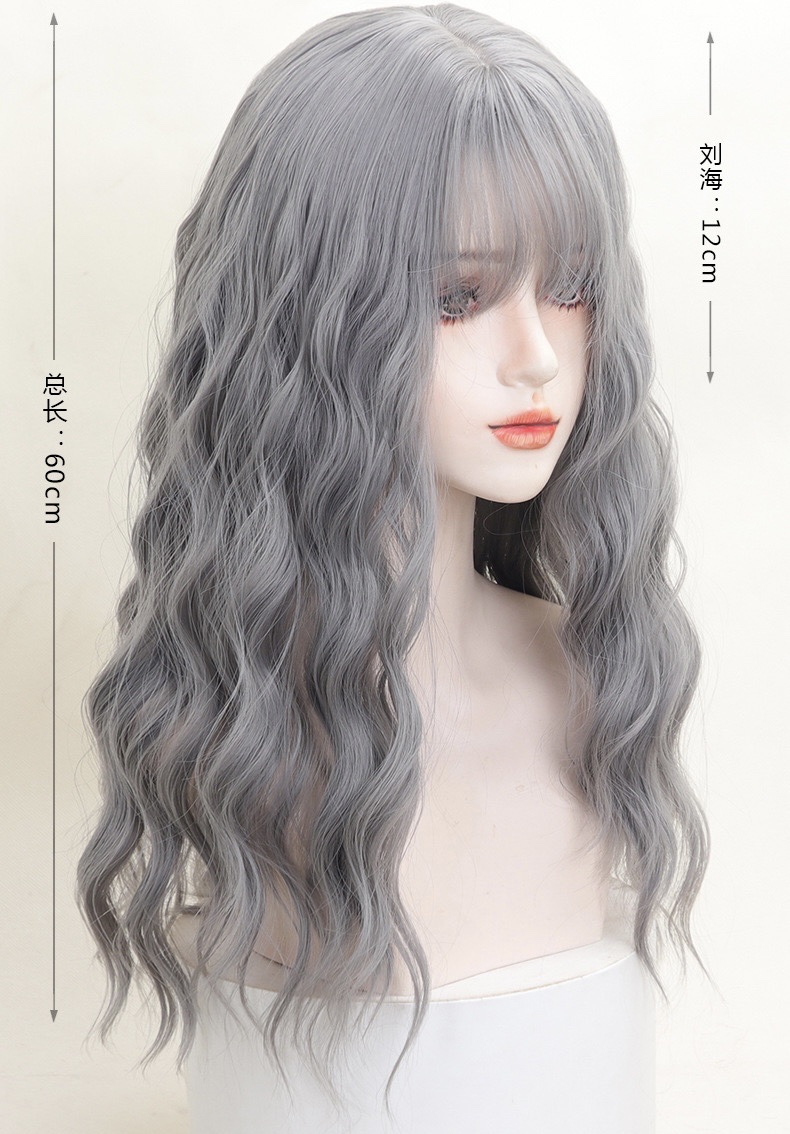 Comic bangs, lolita should-length hair, fluffy wool curls, water ripple wig, women's long curls, full head cover style details Picture