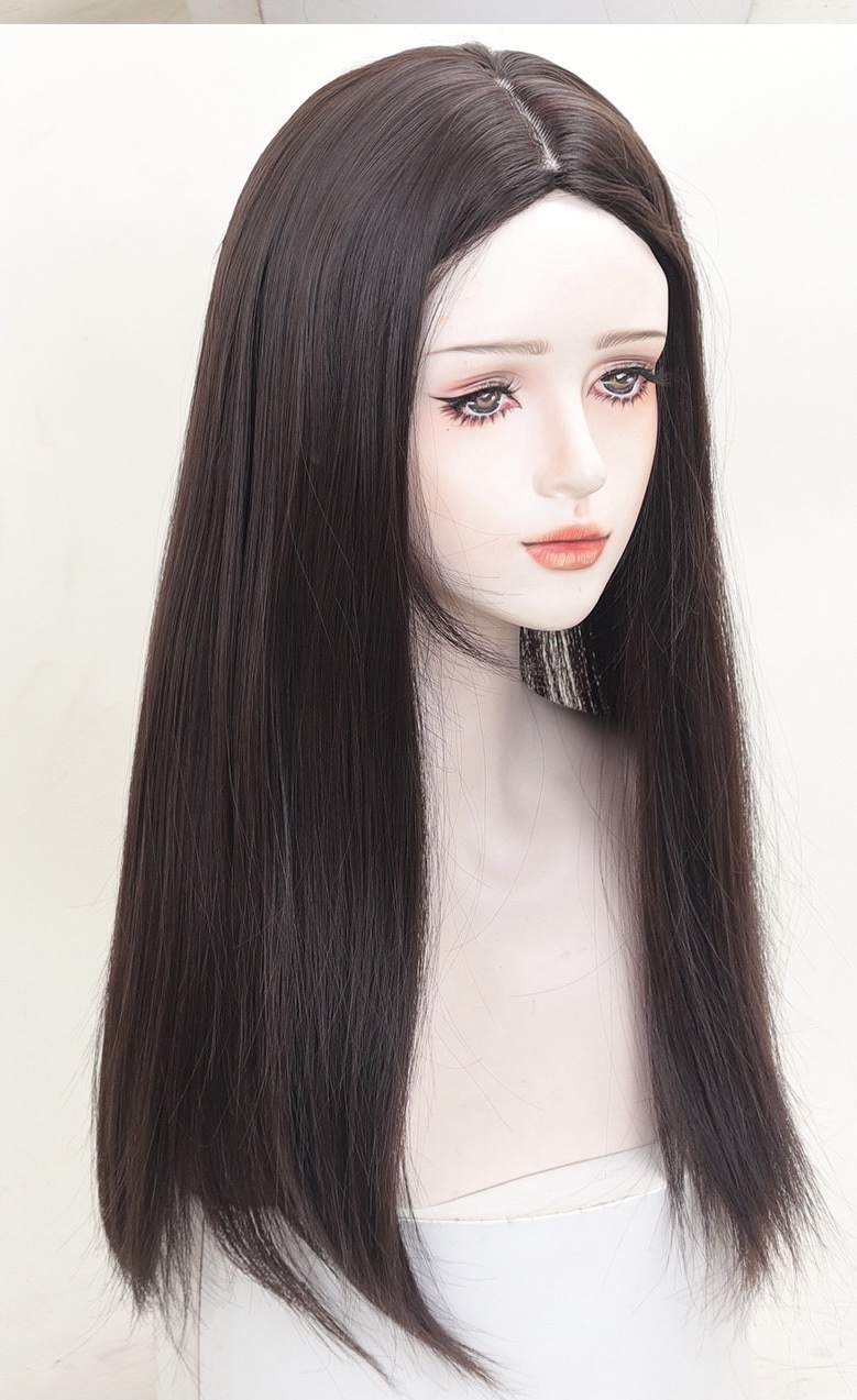 Middle-parted long bangs female straight hair full head set, black long straight waist-length fluffy goddess-like wig with middle-parted bangs Application Scenario