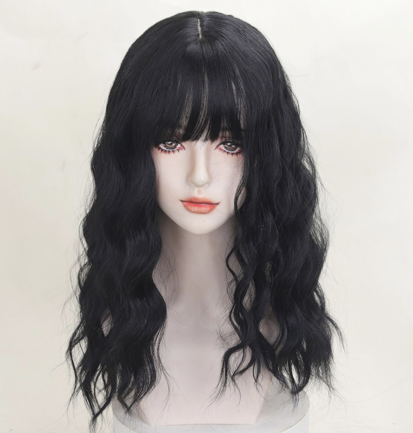 Comic bangs, lolita should-length hair, fluffy wool curls, water ripple wig, women's long curls, full head cover style Item Picture