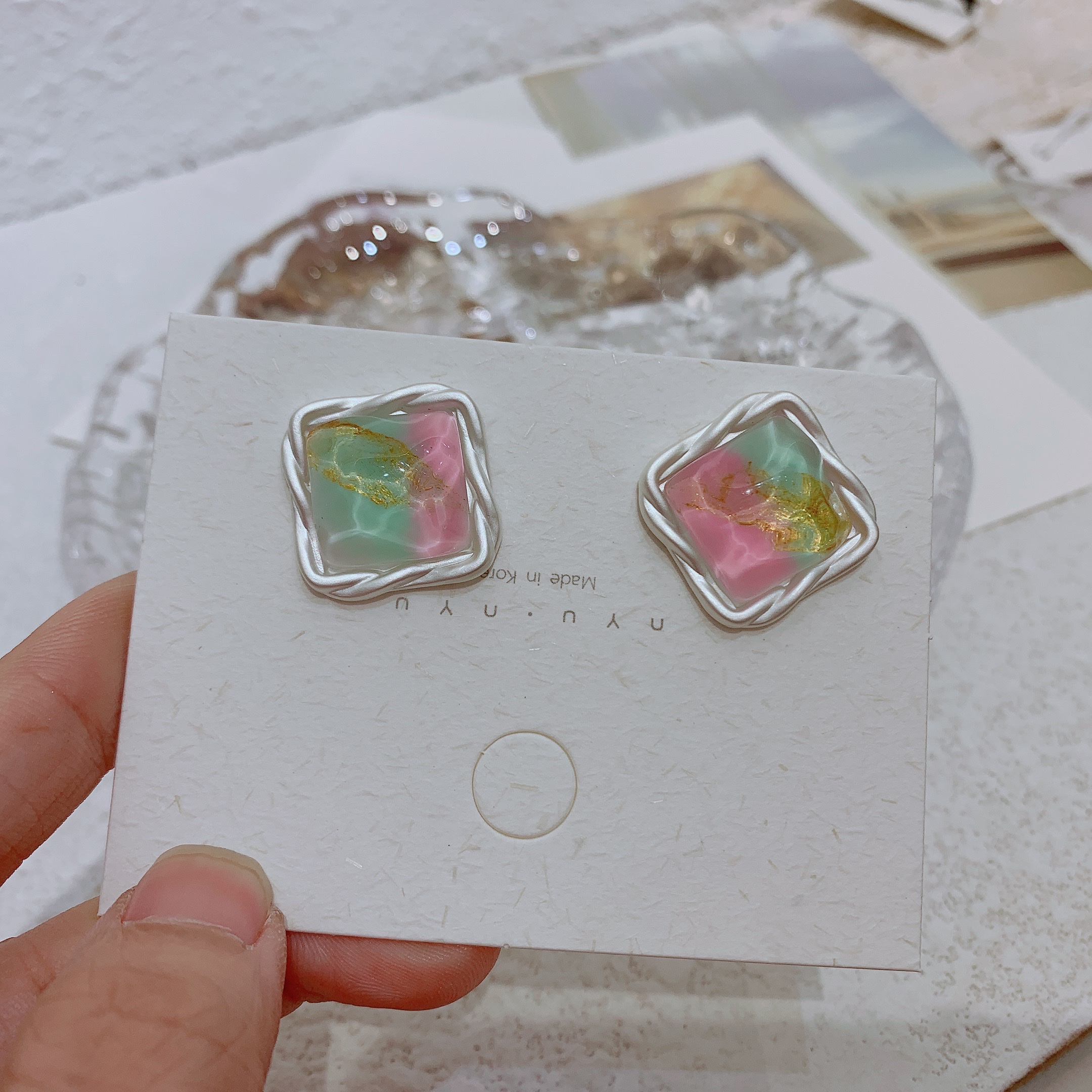 撞色/树脂彩色/耳钉产品图