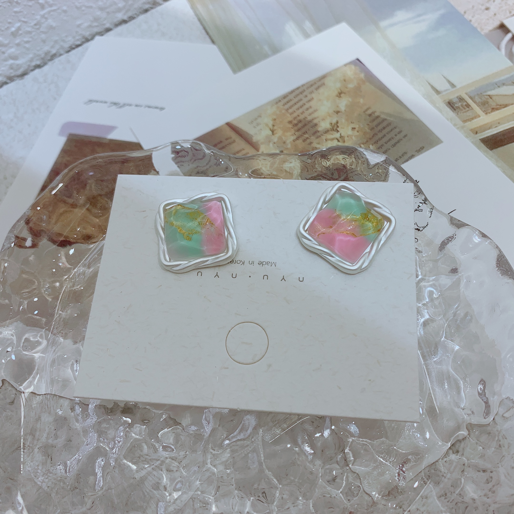 夏季撞色果冻感哑银金属搭配耳钉李雷饰品1