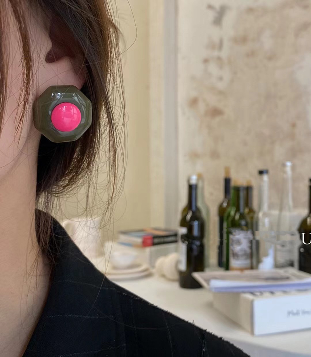 Korean style pagoda candy cute geometric contrasting color stud earrings, spring and summer bright color lively and youthful earrings, ins earrings, Stardew accessories 1 Application Scenario