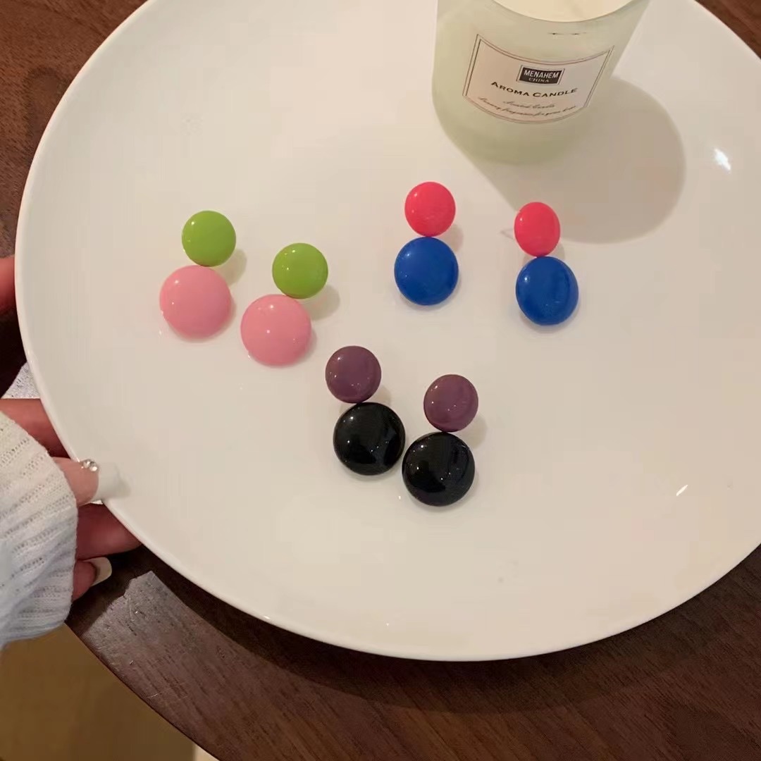 韩国轻奢复古糖果色ins几何半圆耳钉女小清新简约高级感耳环925银星露饰品1