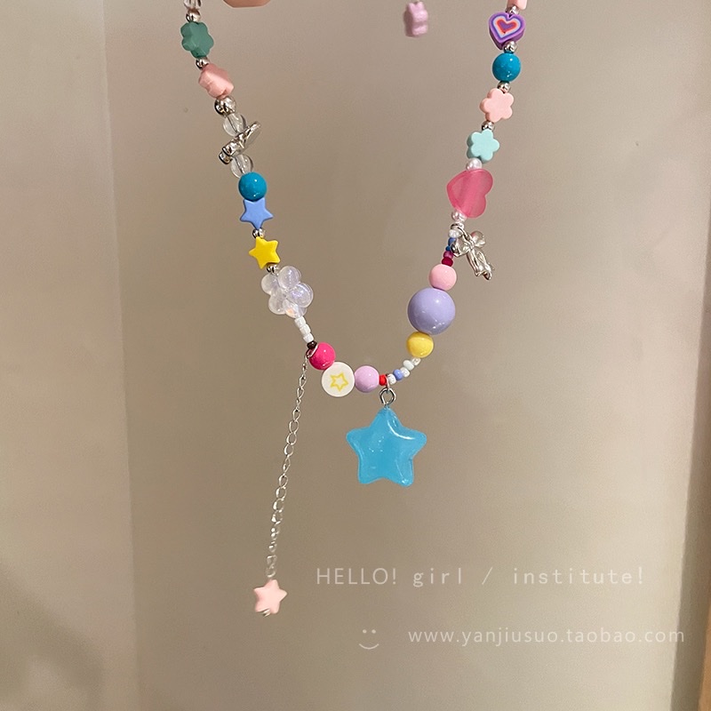夏日多巴胺项链女轻奢高级感彩色糖果星星锁骨链甜酷辣妹配饰颈链