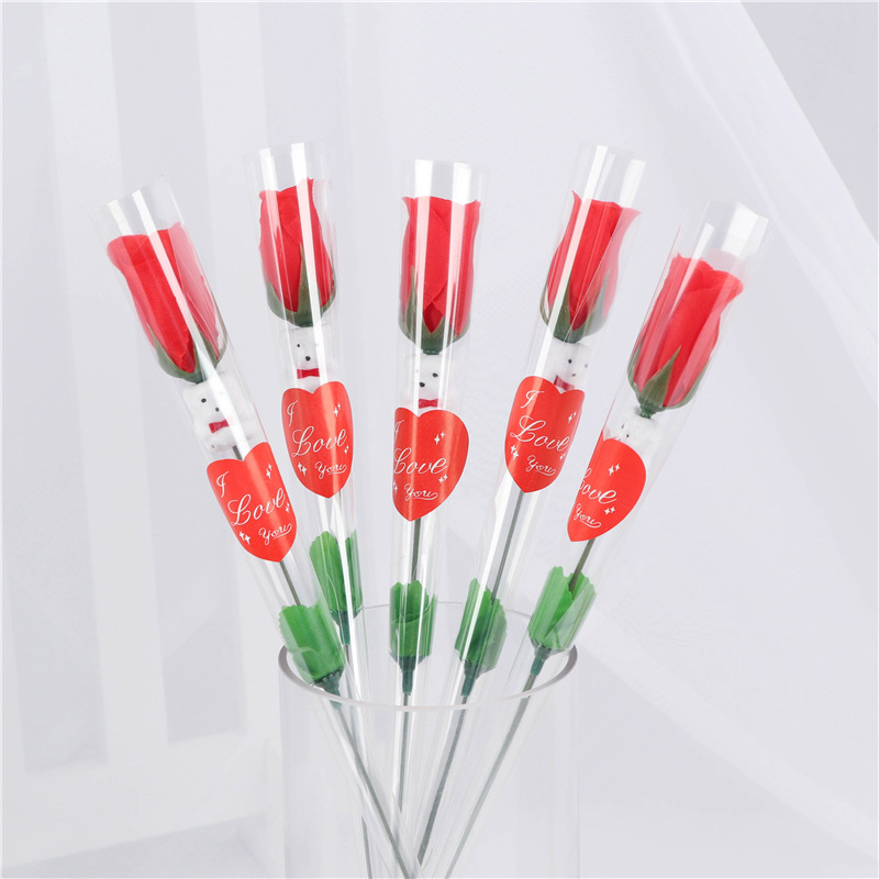 仿真花仿真玫瑰情人节热销单只小熊玫瑰花假花仿真花