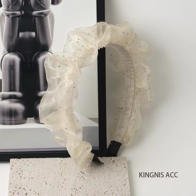 新款布艺甜美绢纱发箍女生可爱百搭头箍宽边不勒头发卡配饰头饰品韩版新款褶皱发箍高级感发出高颅顶压发头饰女