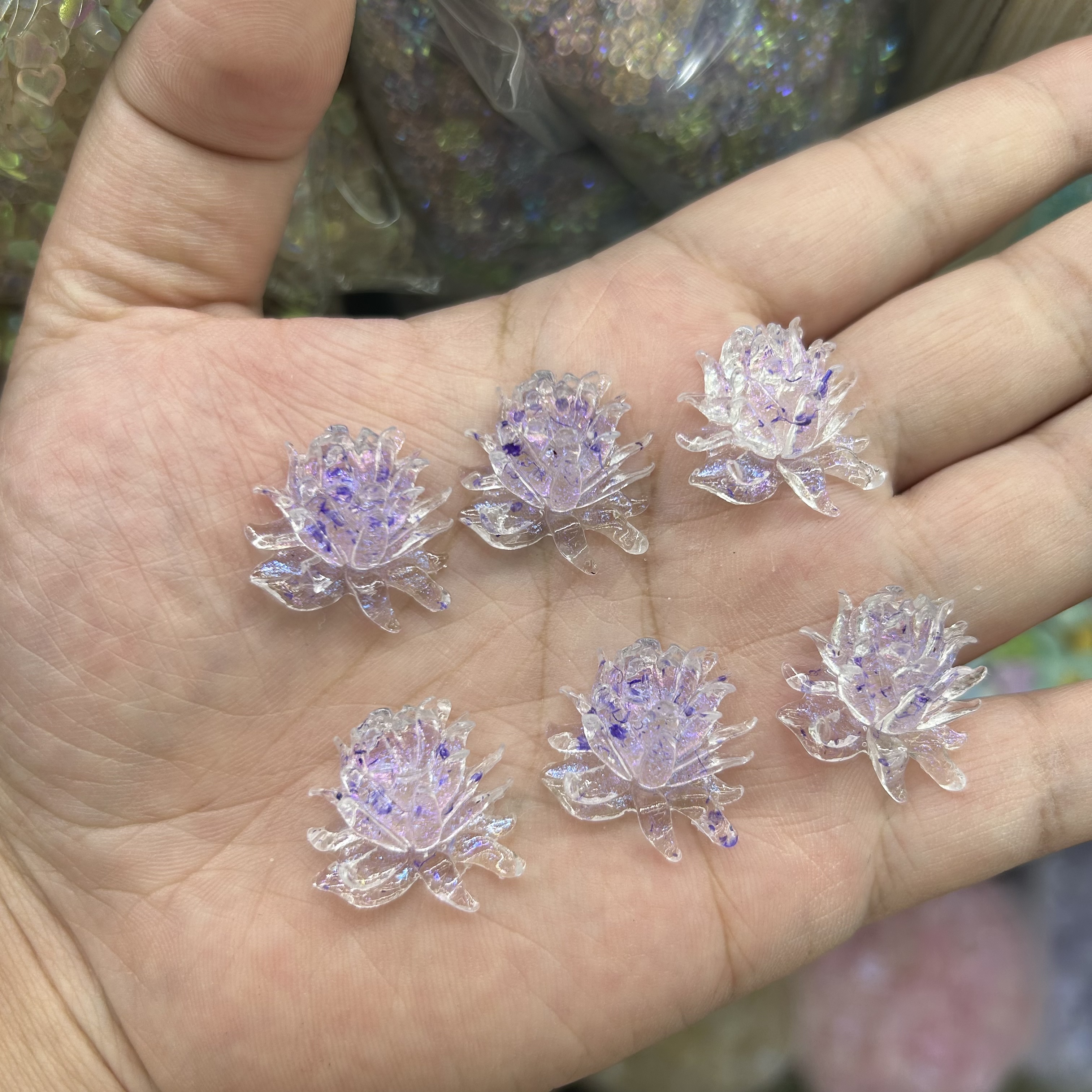 树脂花莲花雏菊diy手机壳饰品头饰发饰配件鎏金星空干花粉大号头饰配件细节图