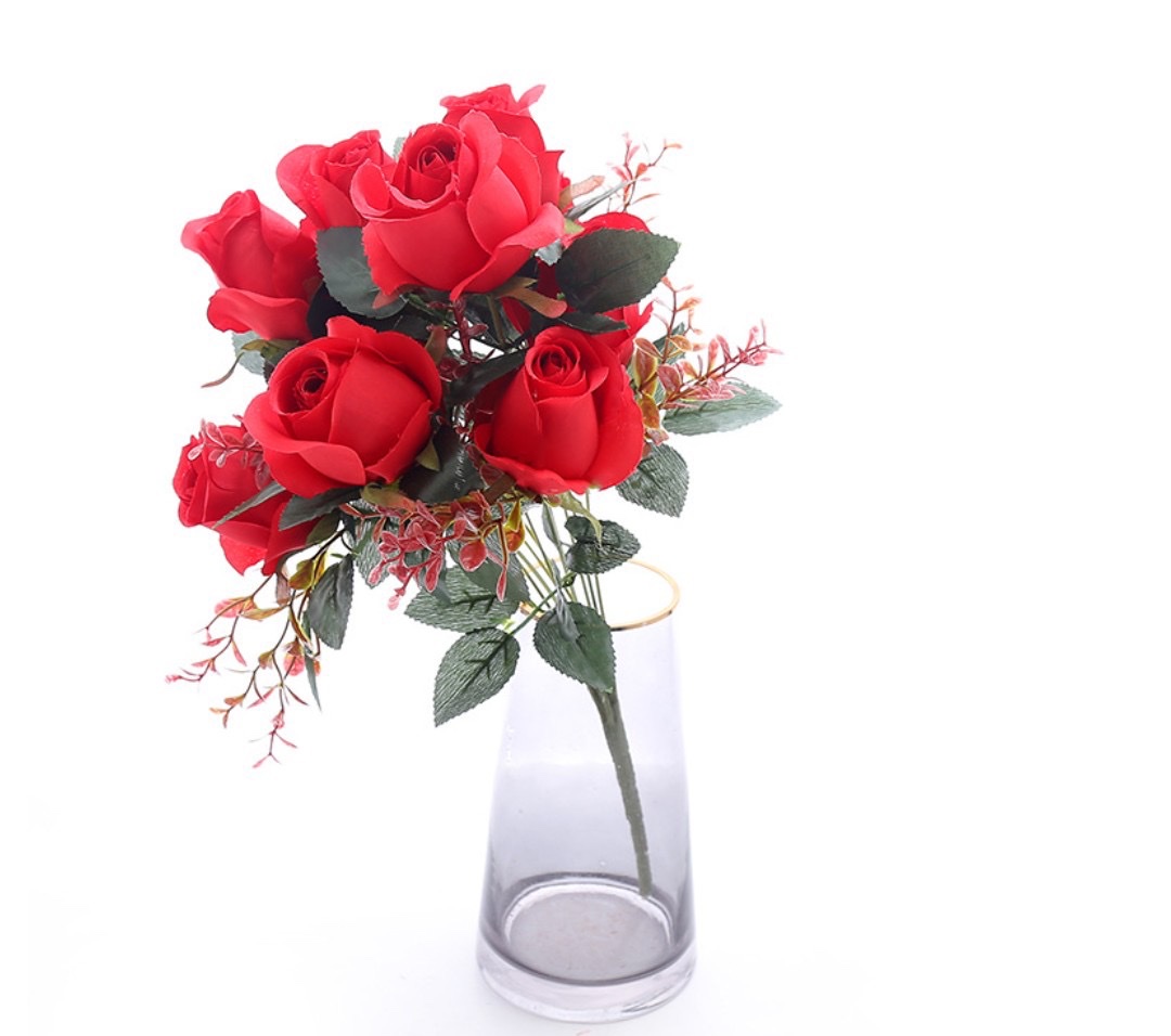 11 Rosebud European Home Flower Arrangement Cloth Plastic Artificial Flower Wedding Fake Flower Decoration Bouquet Wedding Bouquet Bouquet Bouquet Bouquet Fake Flower Silk Cloth Rose Decoration Cloth Imitation Potted Flowers Silk Cloth Rose