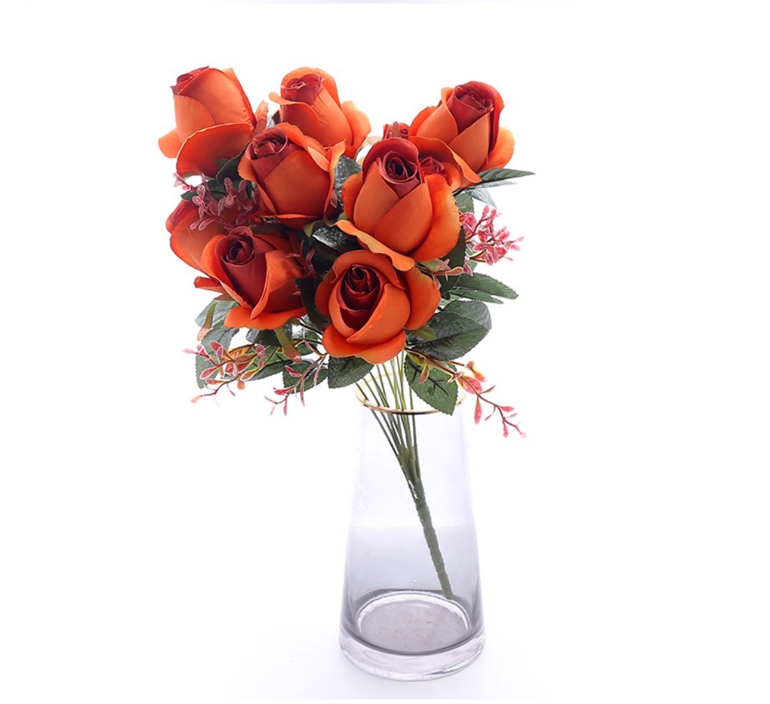 11 Rosebud European Home Flower Arrangement Cloth Plastic Artificial Flower Wedding Fake Flower Decoration Bouquet Wedding Bouquet Bouquet Bouquet Bouquet Fake Flower Silk Cloth Rose Decoration Cloth Imitation Potted Flowers Silk Cloth Rose details Picture