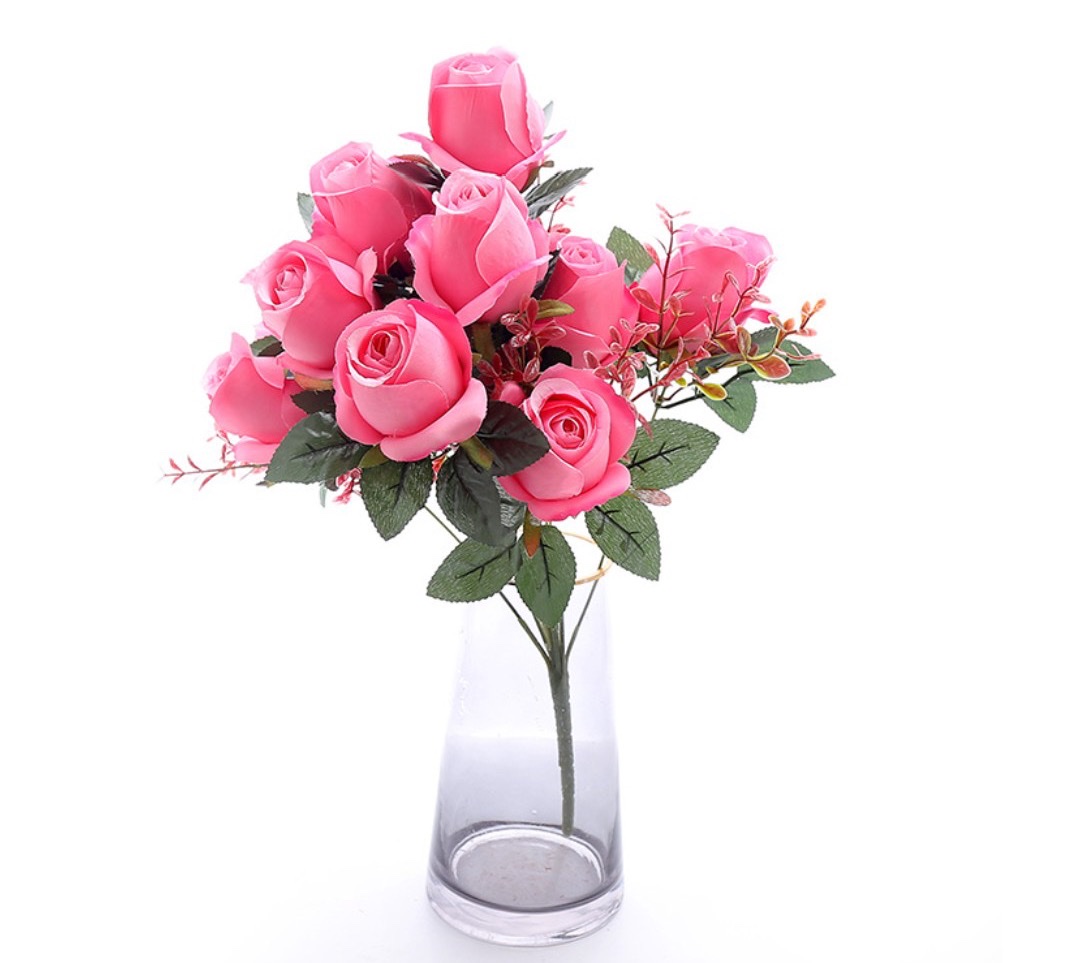11 Rosebud European Home Flower Arrangement Cloth Plastic Artificial Flower Wedding Fake Flower Decoration Bouquet Wedding Bouquet Bouquet Bouquet Bouquet Fake Flower Silk Cloth Rose Decoration Cloth Imitation Potted Flowers Silk Cloth Rose Specification drawing