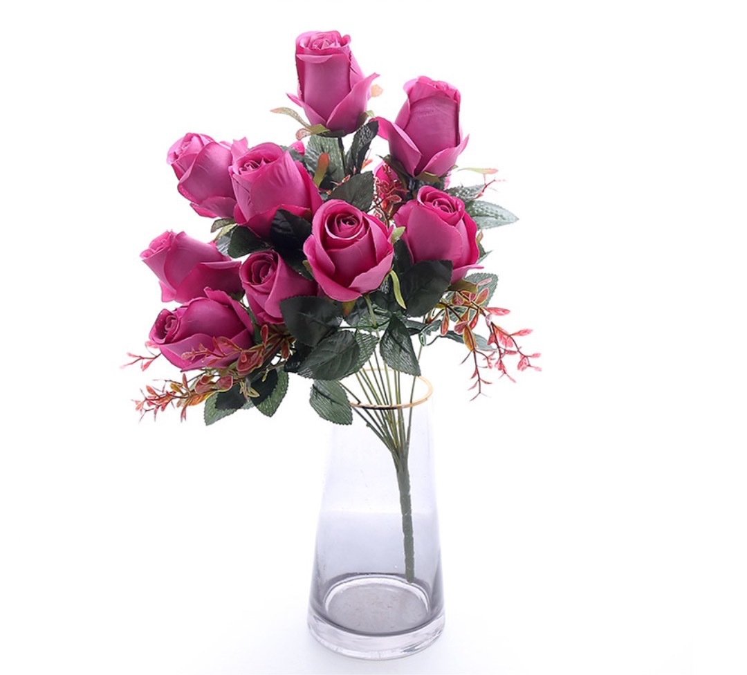 11 Rosebud European Home Flower Arrangement Cloth Plastic Artificial Flower Wedding Fake Flower Decoration Bouquet Wedding Bouquet Bouquet Bouquet Bouquet Fake Flower Silk Cloth Rose Decoration Cloth Imitation Potted Flowers Silk Cloth Rose Application Scenario
