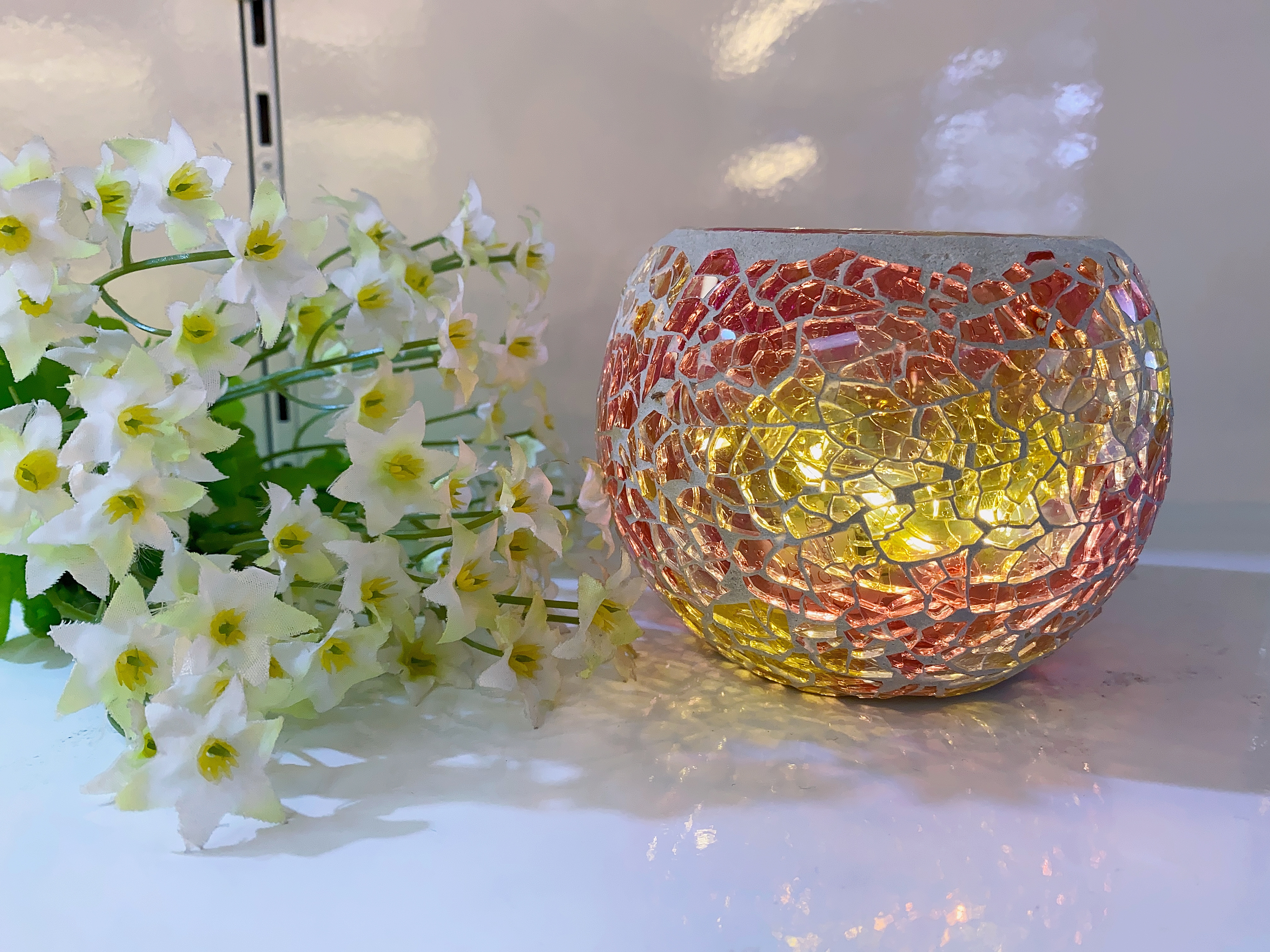 Mosaic glass candle holder European vintage decoration gift rote bar candle cup home accessories thumbnail