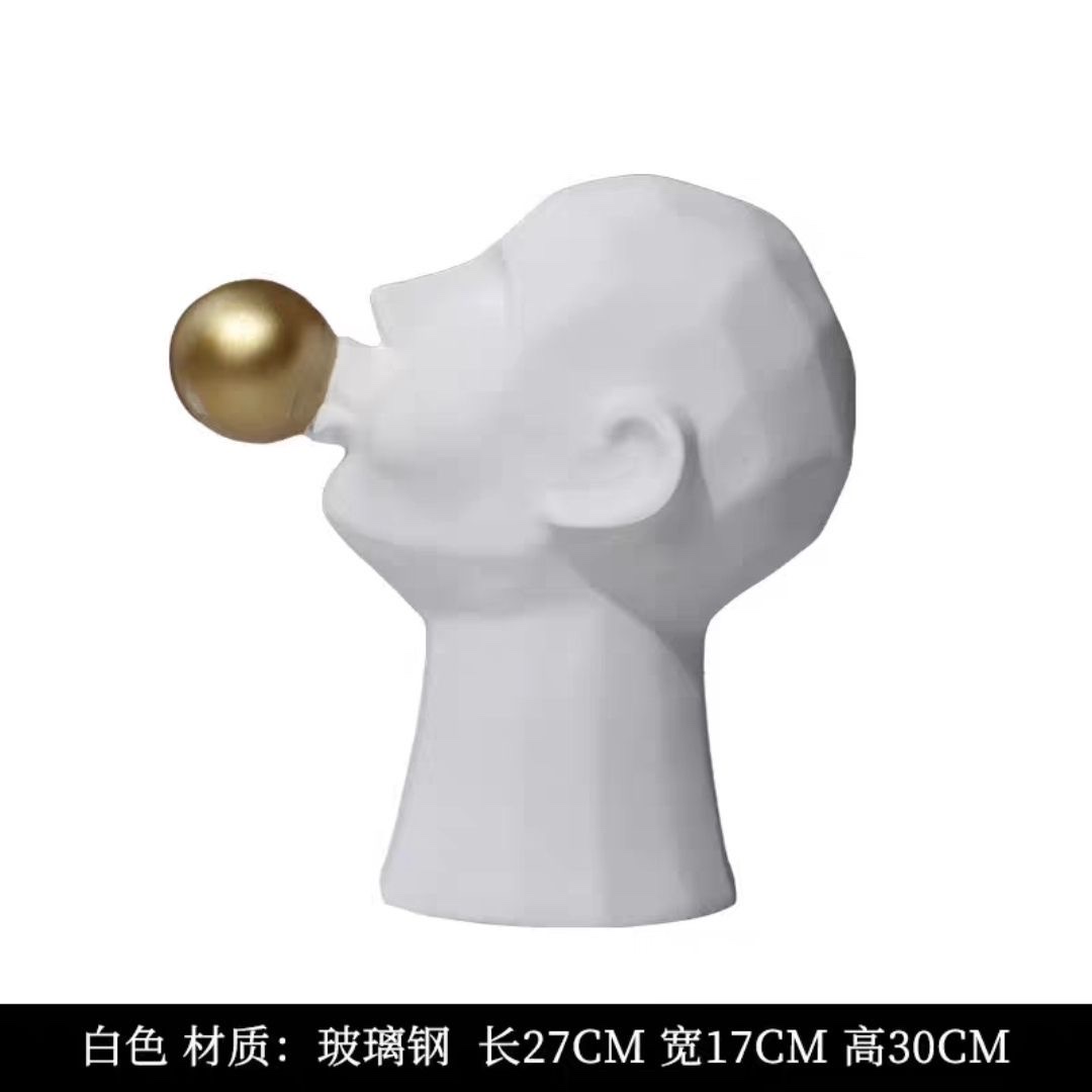 Maple Leaf Home's simple and modern living room bubble-blowing figure black and white head display, model room window, minimalist and creative soft furnishing arrangement