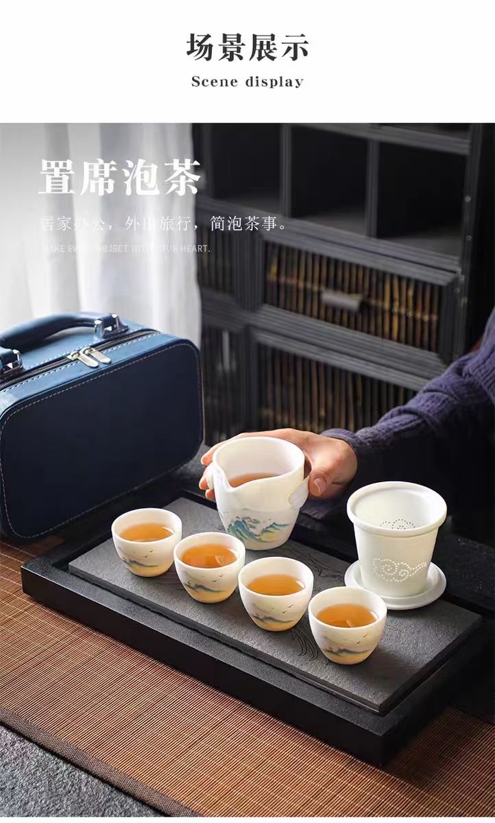 High-end jade unglazed green tea set, Li Family Red Pine Craft 8069 Home reception Tea set detail image 1