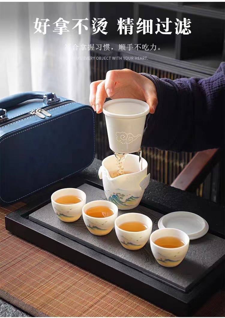 High-end jade unglazed green tea set, Li Family Red Pine Craft 8069 Home reception Tea set Specification image