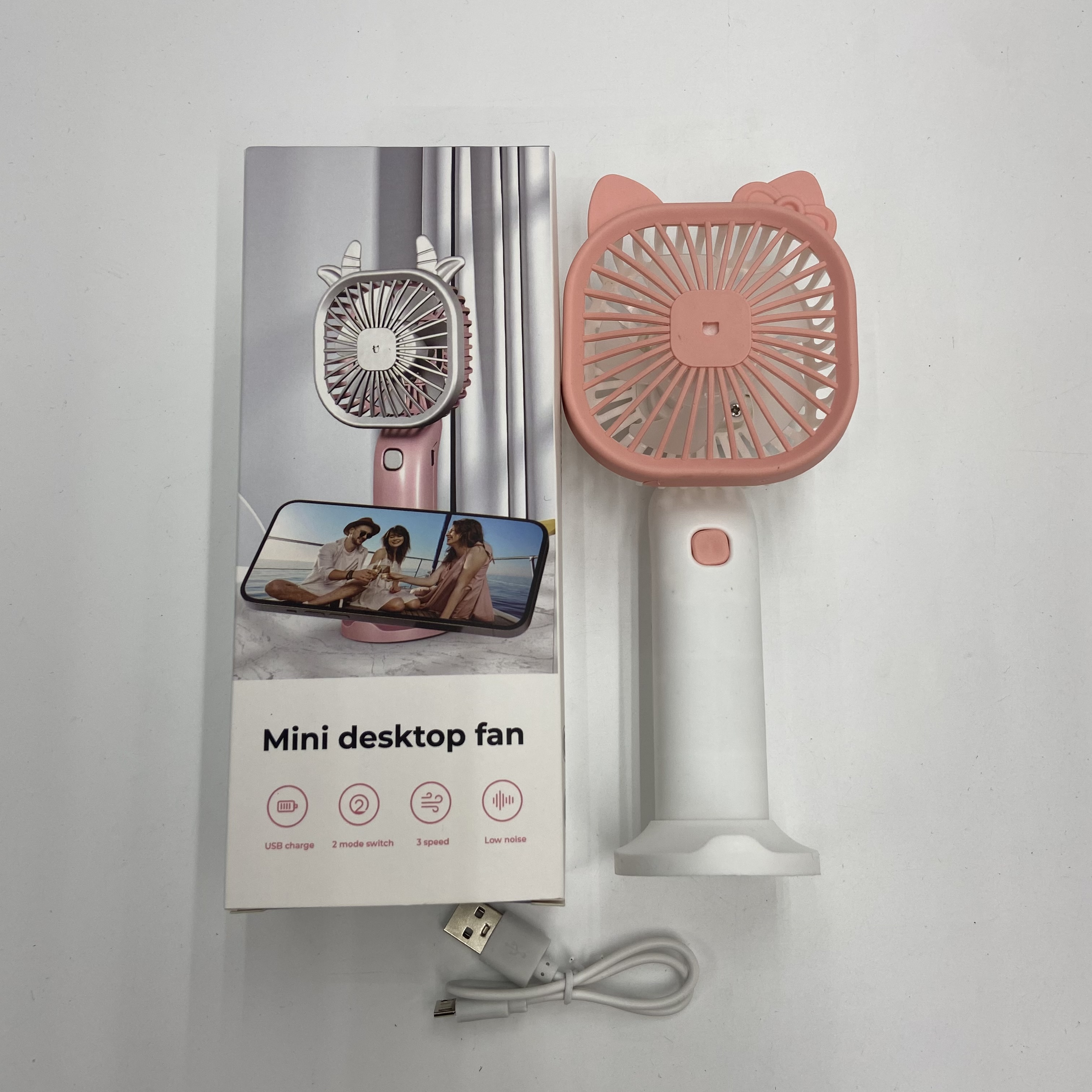 Small fan handheld usb charging mini desktop portable cartoon cat ear electric fan