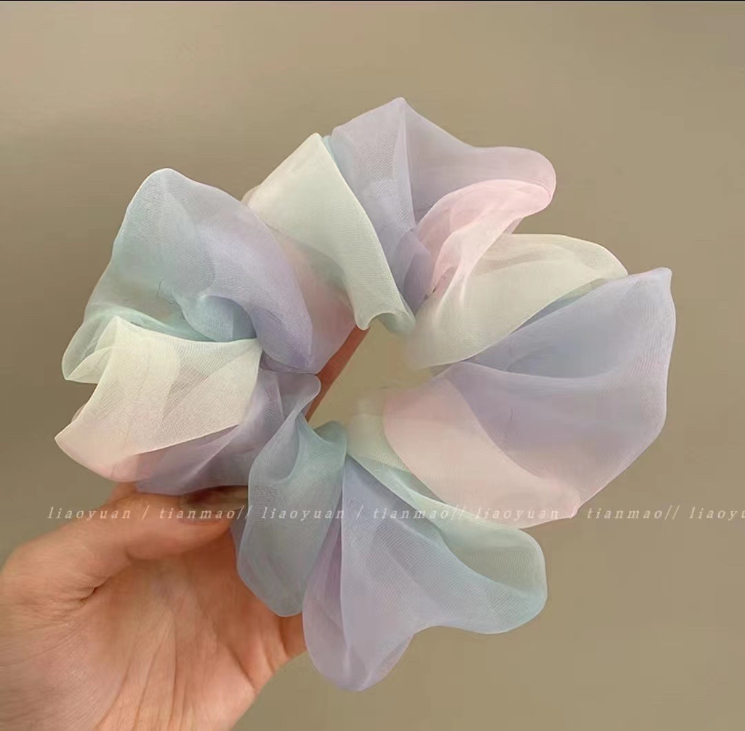 Summer super fairy rainbow Organza large intestine ring, hair ring, women's large forest-style sweet Korean version intestine ring Application Scenario