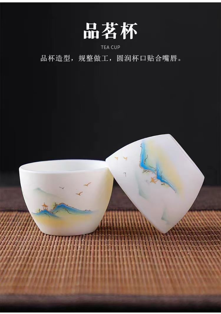 High-end jade unglazed green tea set, Li Family Red Pine Craft 8069 Home reception Tea set Application Scenario