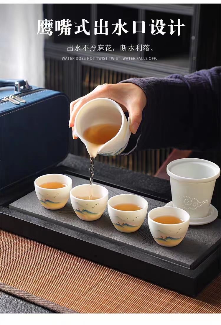 High-end jade unglazed green tea set, Li Family Red Pine Craft 8069 Home reception Tea set details Picture
