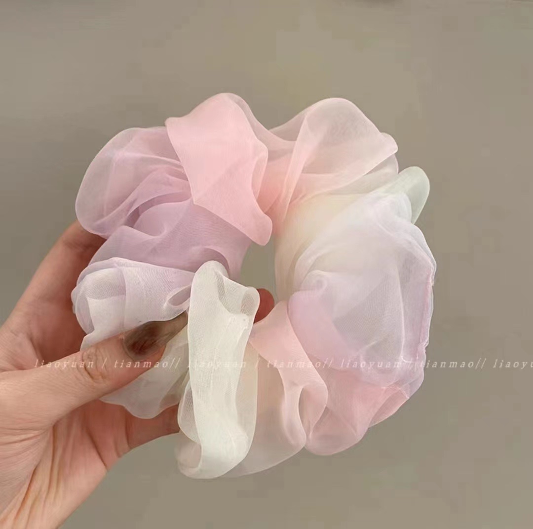 Summer super fairy rainbow Organza large intestine ring, hair ring, women's large forest-style sweet Korean version intestine ring Specification image