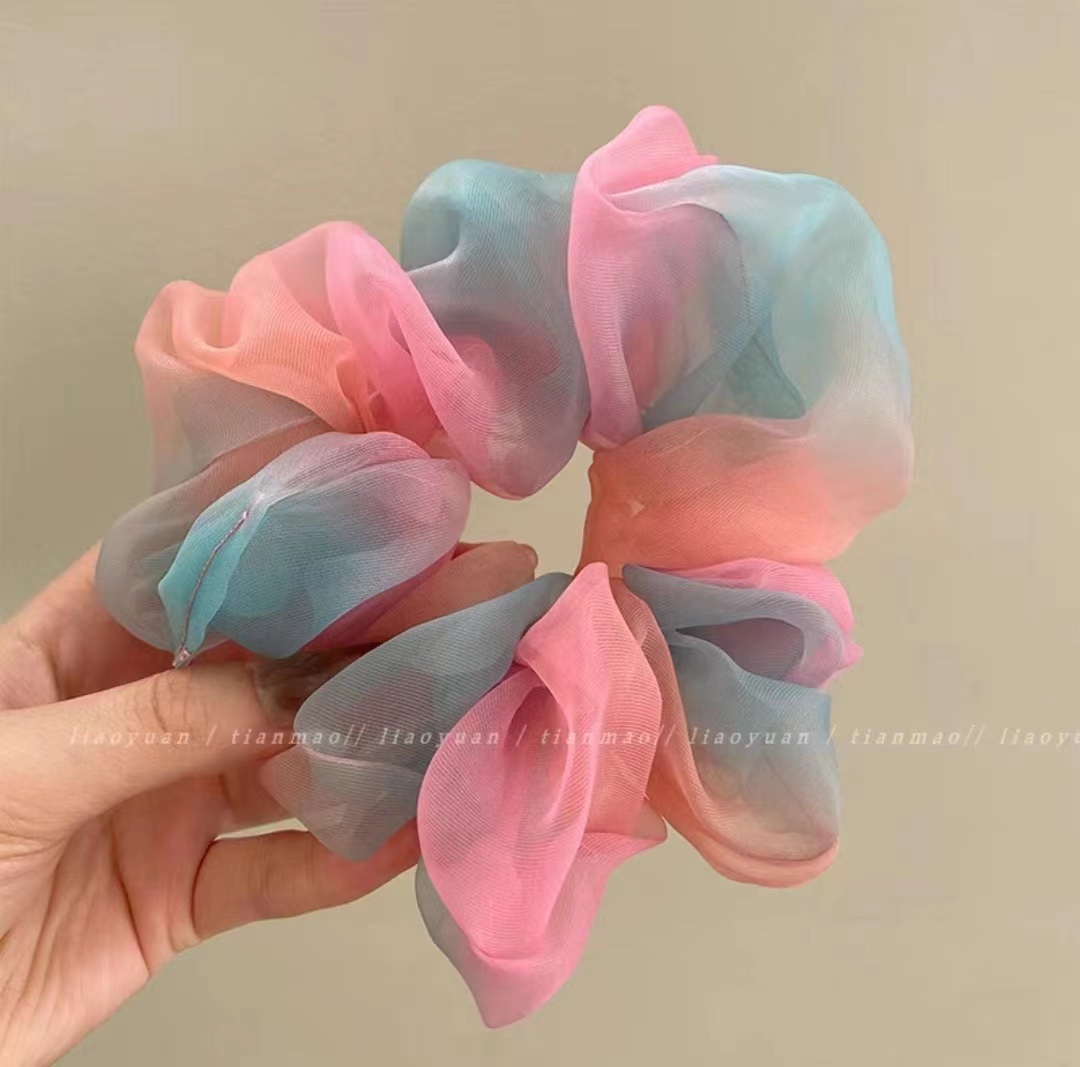 夏季超仙彩虹欧根纱大肠圈发圈女大号森系甜美韩版肠圈