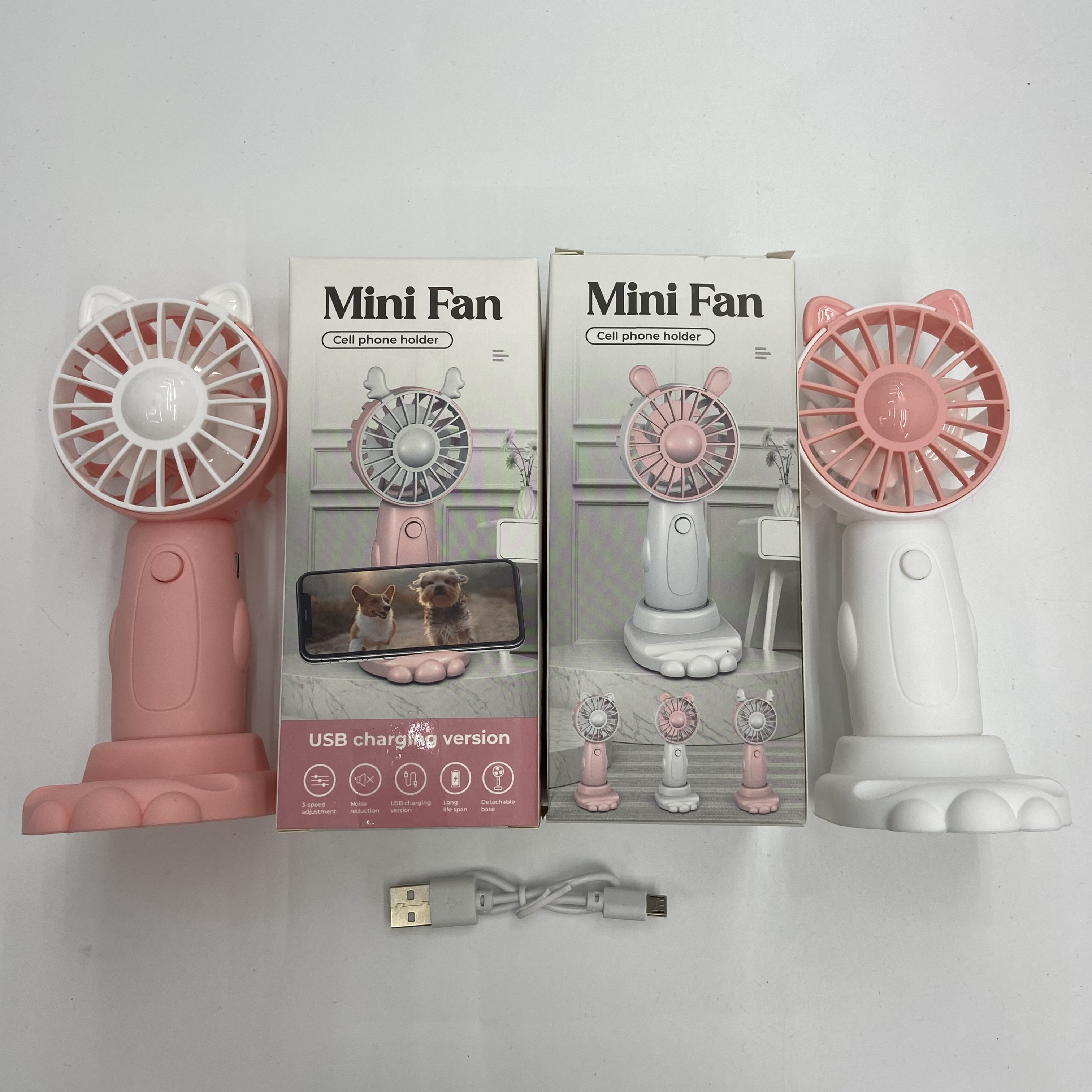 Mini desktop fan, portable USB charging, summer outdoor phone stand, cartoon handheld fan charging model