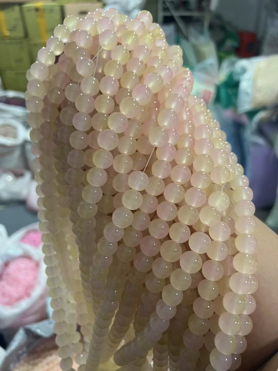 Jade bead gradient color live-streaming bestseller card: 12mm glass imitation jade bead gradient two-color round bead material DIY bracelet, necklace, hairpin and accessory details Picture