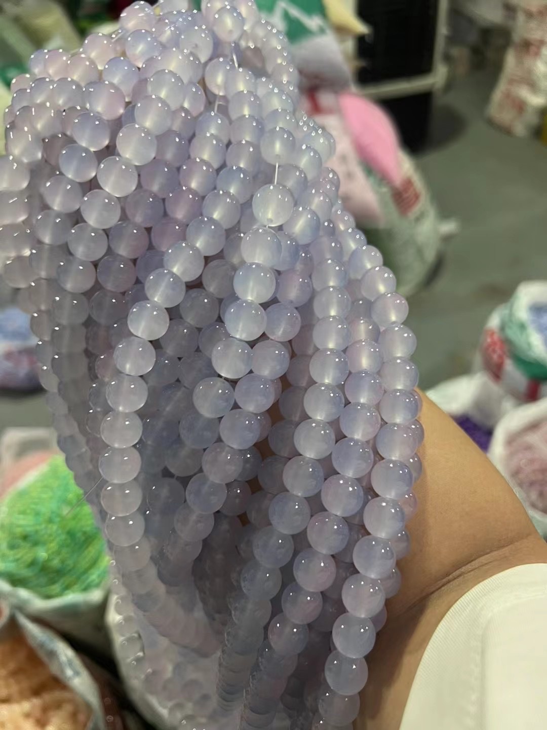 Jade bead gradient color live-streaming bestseller card: 12mm glass imitation jade bead gradient two-color round bead material DIY bracelet, necklace, hairpin and accessory Specification image