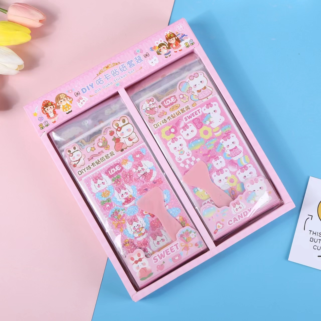 Nuevo crossover hot sale X2 diy love bean goka stickers set flash powder pendiente acrílico llavero colgante tienda de mano goo panka set juguetes venta al por mayor venta directa de fábrica details Picture