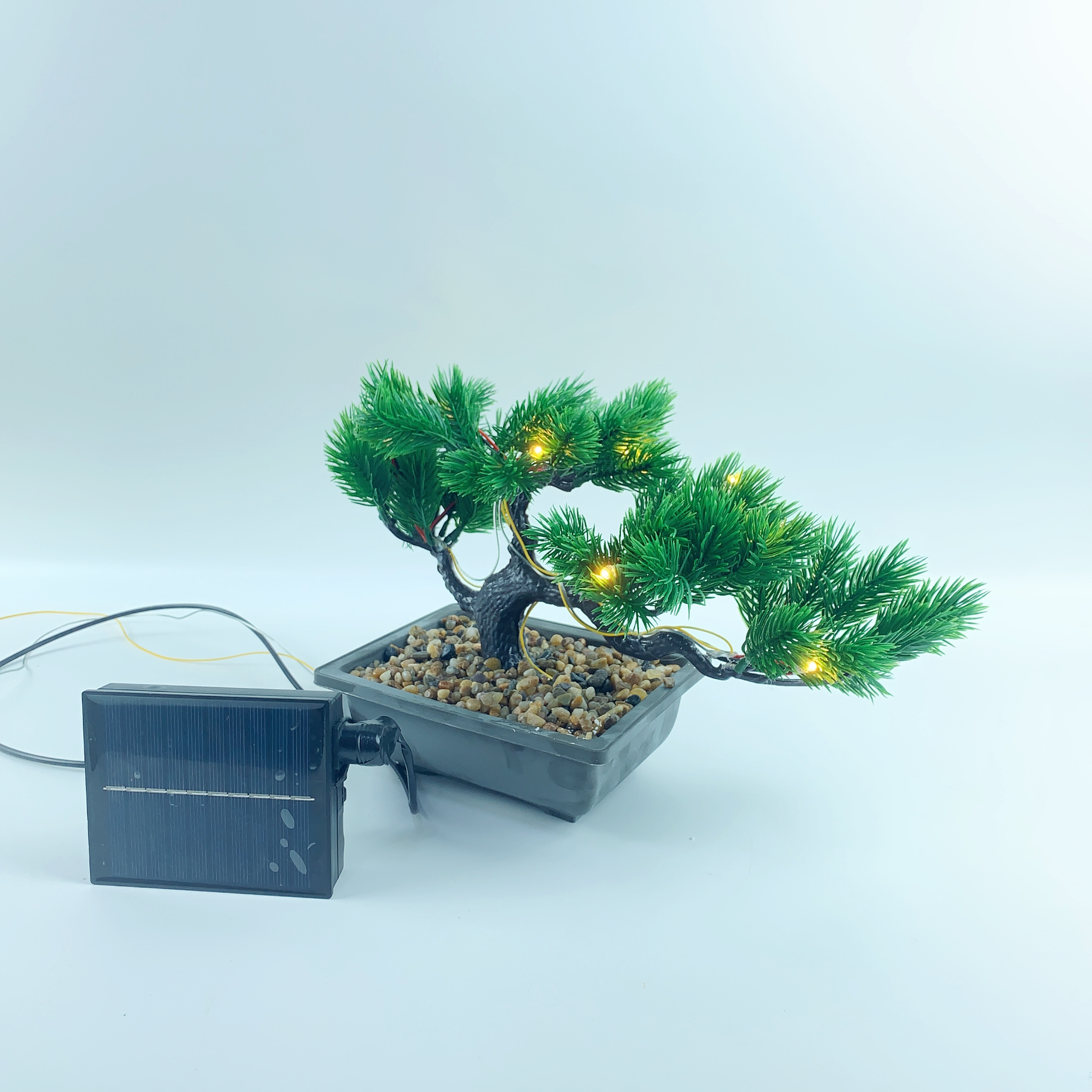 Solar Bonsai Led Lights, Simulating Potted Flowers Indoor Living Room Furniture Plastic Furnishings details Picture