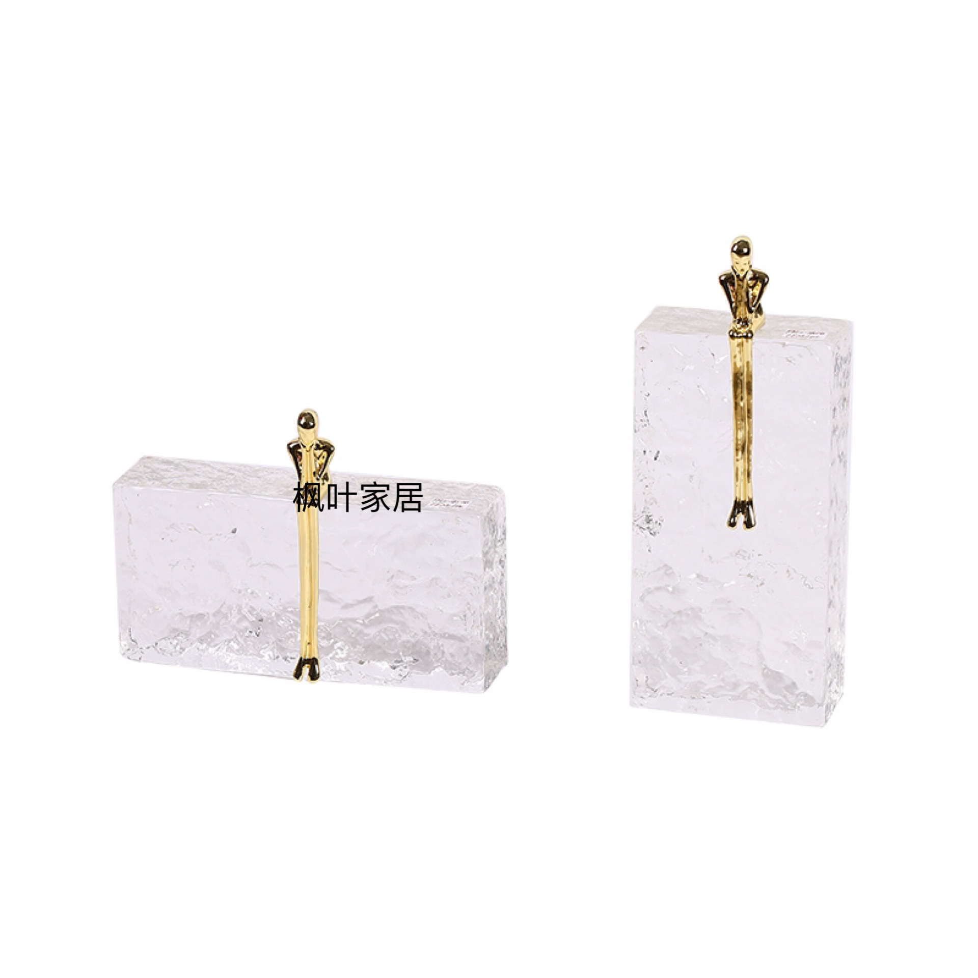 Light luxury modern desktop crystal brick golden figure ornaments, new Chinese-style model room entrance TV cabinet soft decoration handicrafts