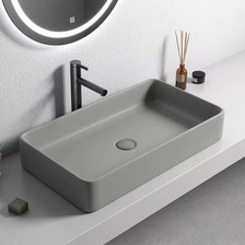 北欧极简灰色系台上盆方形洗手台盆面卫生间陶瓷洗手盆阳台洗手盆