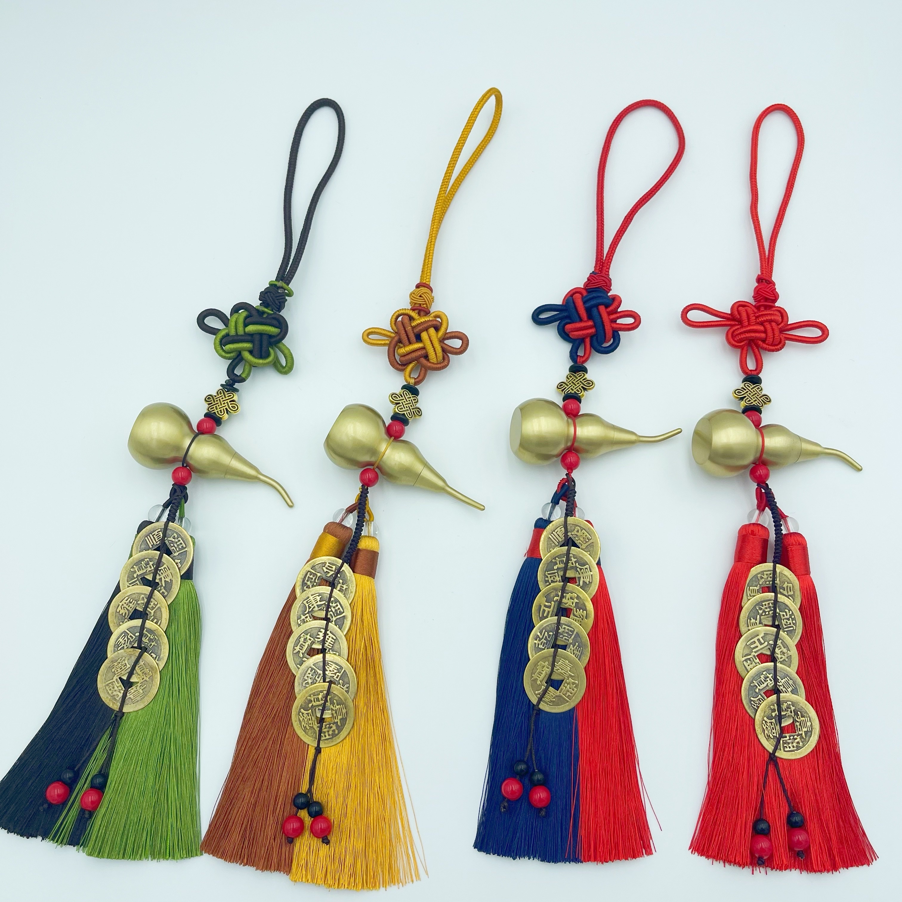 义乌市琳烺工艺品 双色结黄铜拉丝葫芦五帝铜钱挂件