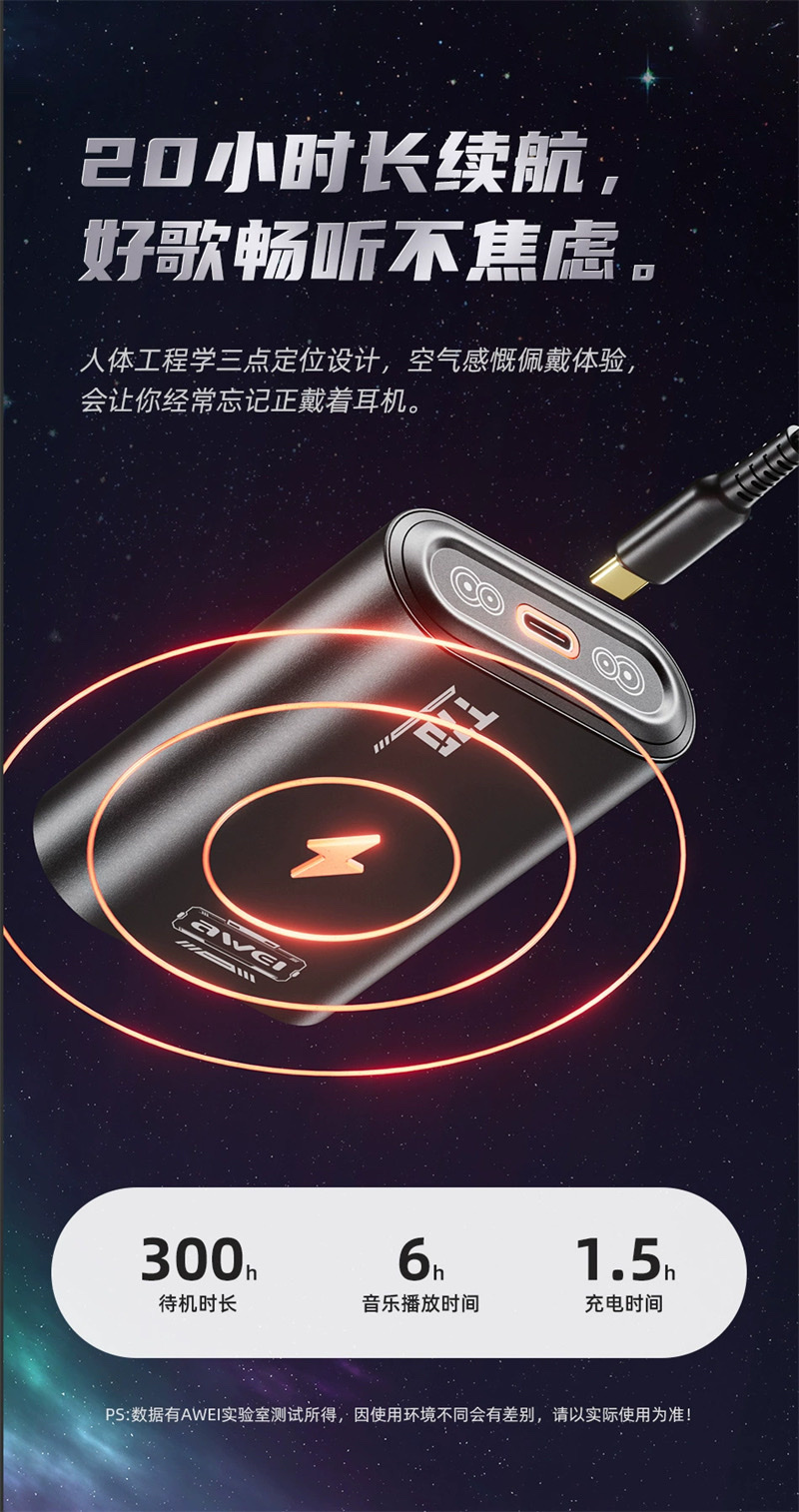 Awei/用维 T70新品降噪蓝牙耳机 电机升降全金属 tws无线耳机详情图4