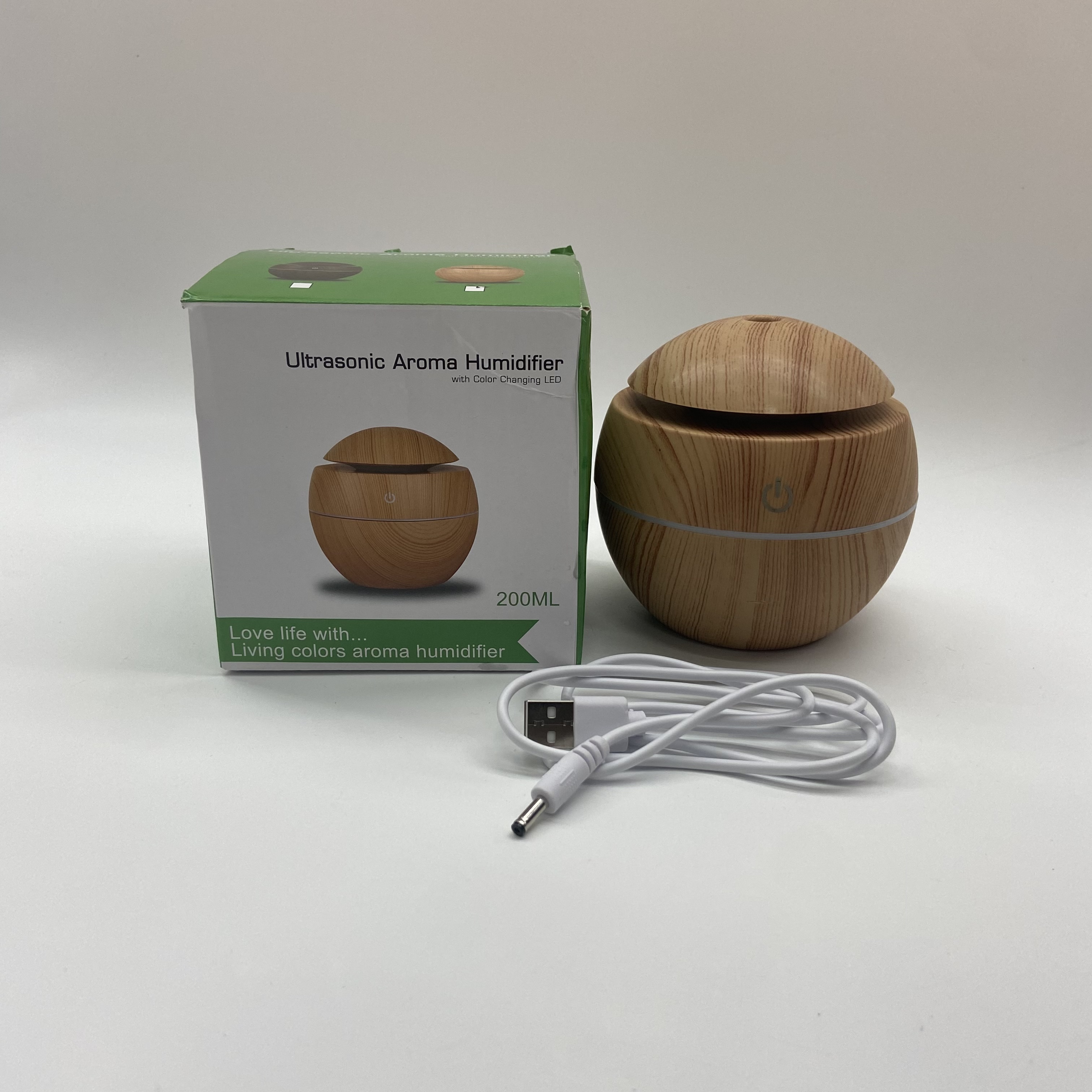 USB bola pequeña 7 luces coloridas pequeña hongos humidificador mini grano de madera redondo hueco aromaterapia