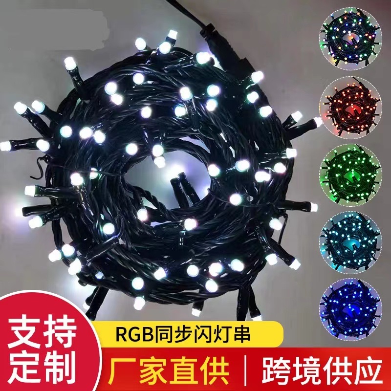 Cross-border supply LED lights 220V100 lights synchronous flashing RGB lights string garden park decorative lights string