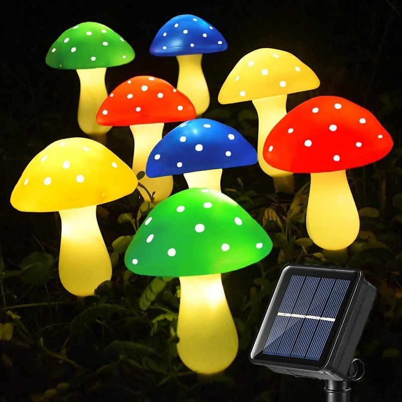 跨境爆款太阳能蘑菇灯塑料蘑菇灯串 led蘑菇造型灯户外花园装饰灯 