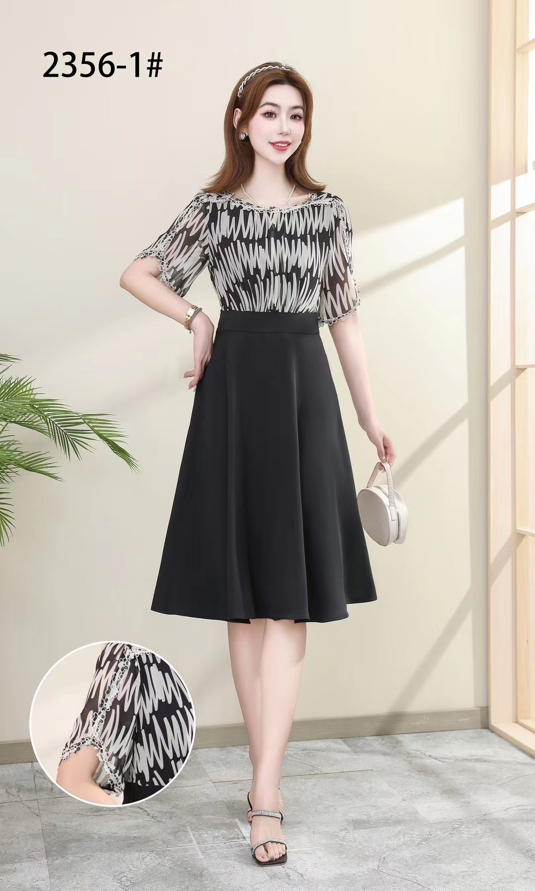 23 new women's fashion floral black striped dress