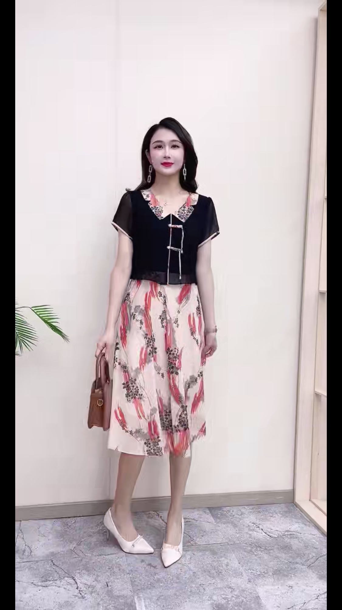23 new women's fashion red flower skirt dress